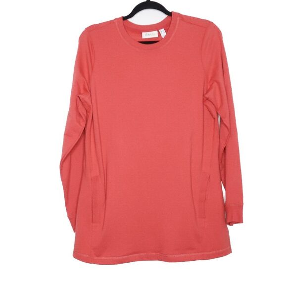 D & Co Active Coral‎ Crewneck Sweater Pullover Side Slit Pockets Size Small - Picture 1 of 5